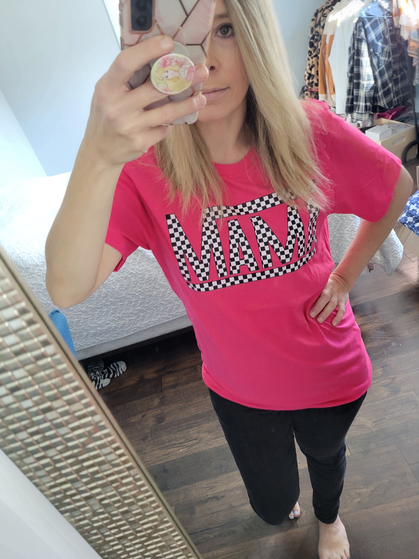 Hot Pink Checkered Mama Tee