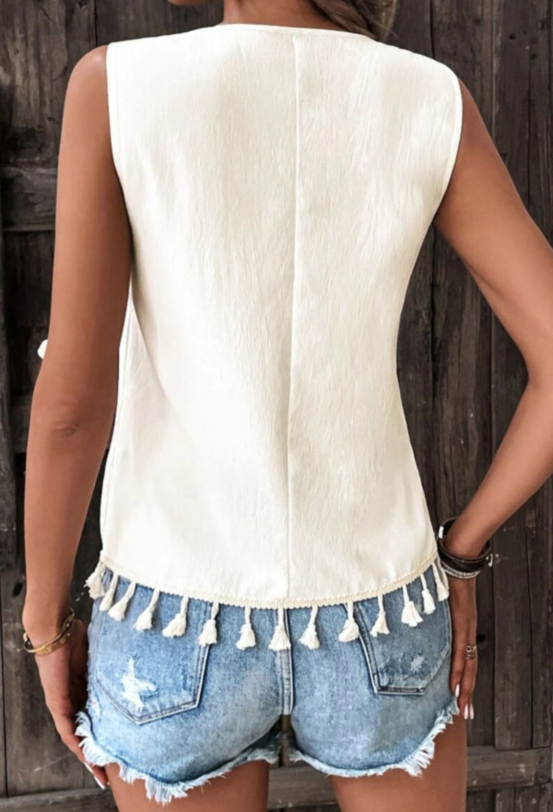 Embroidered Tassel Hem Top