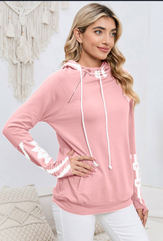 Pink and White Aztec Hoodie