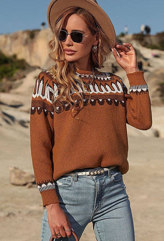 Brown and White Knit Sweater⁸