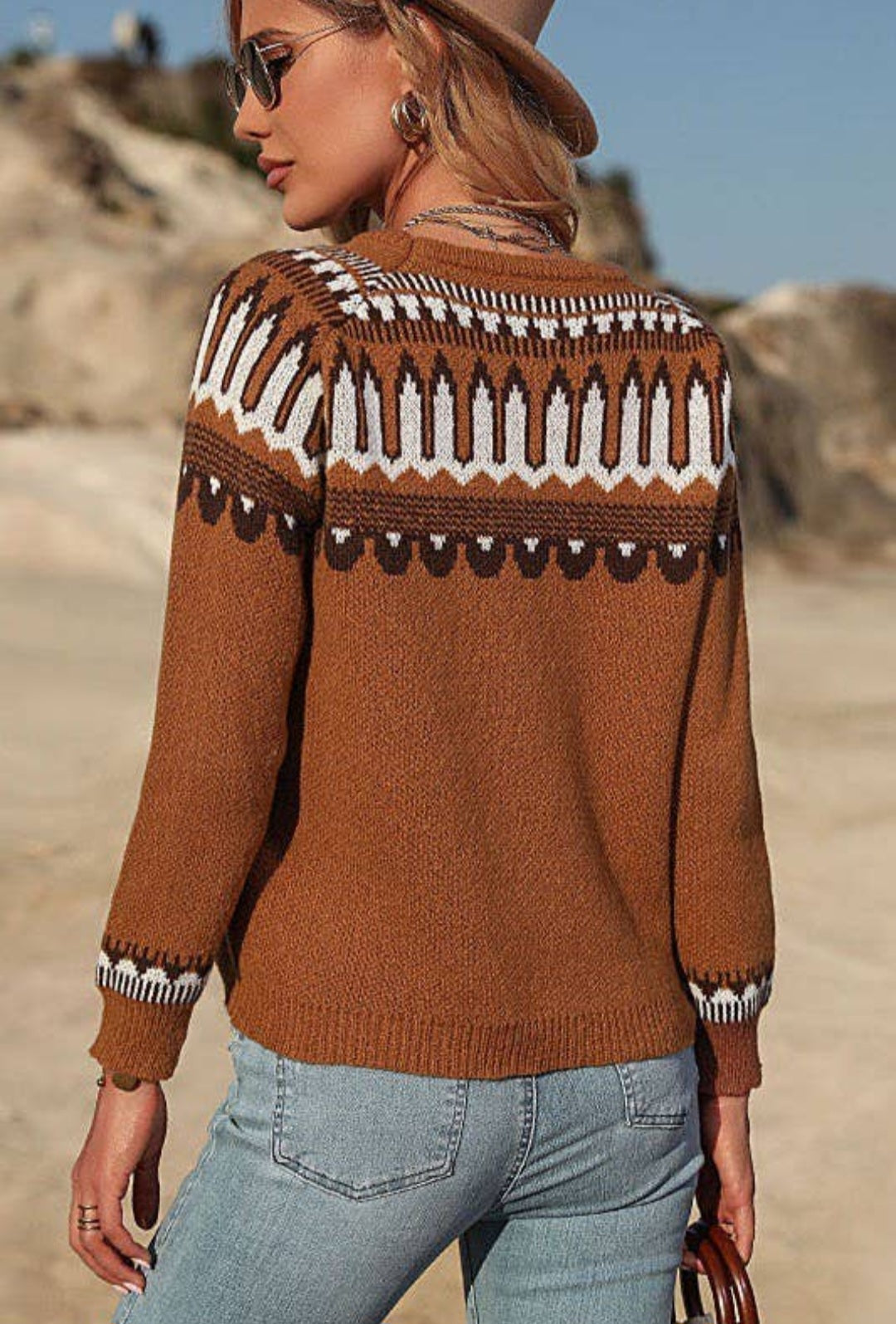 Brown and White Knit Sweater⁸