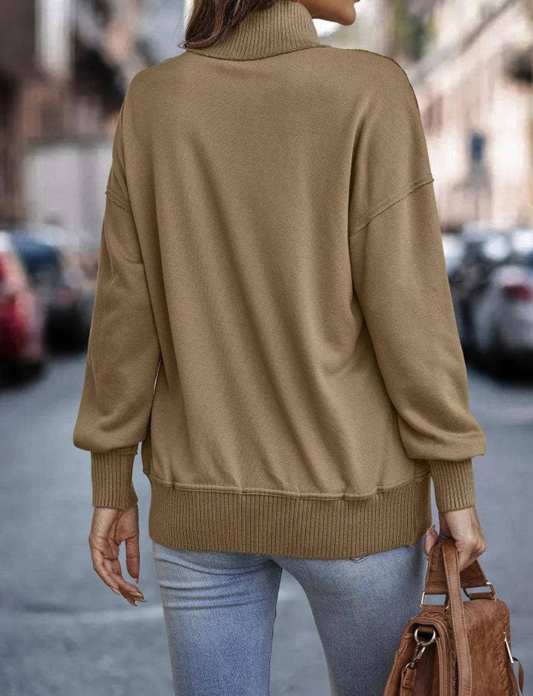 Khaki Exposed Seam Henley Sweater