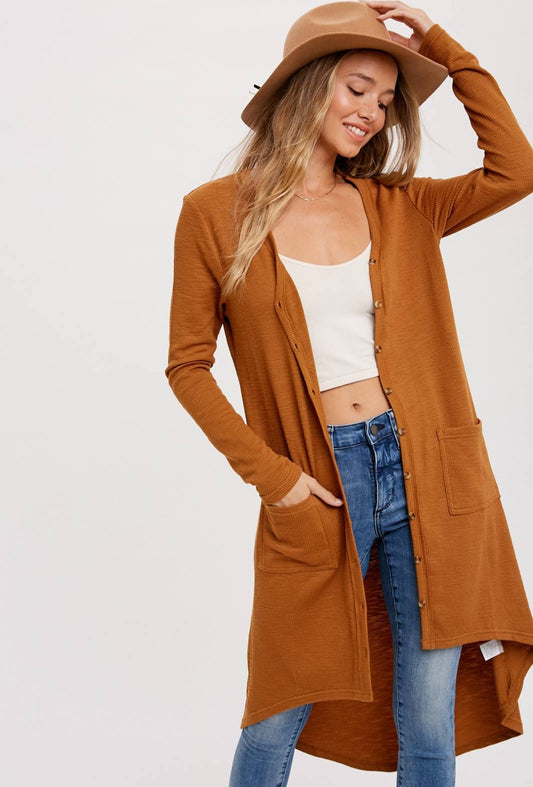 Ribbed Button Up Hi-Lo Cardigan