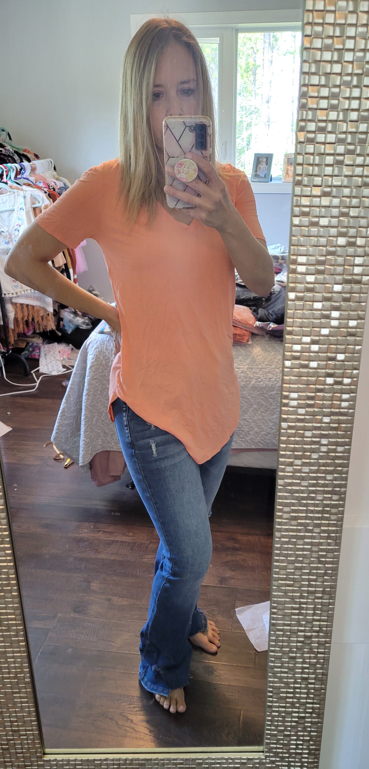 Peach Round Hem Short Sleeve Top