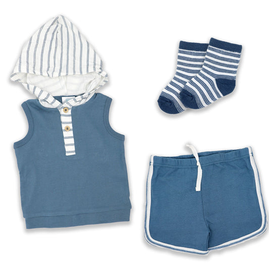 Boys 3 Piece Short Set: Blues