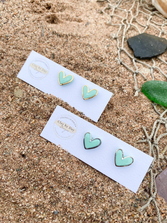 Seafoam Coloured Charm Heart Studs