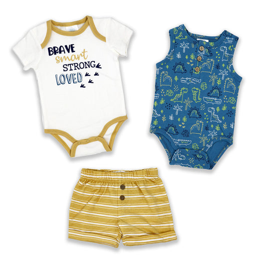 Boys 3 Piece Short Set: Brave, Smart, Strong, Loved