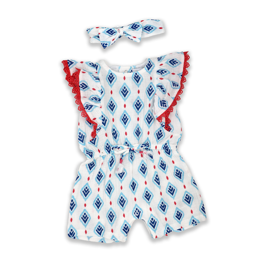 Girls 2 Piece Chevron Gauze Romper Set