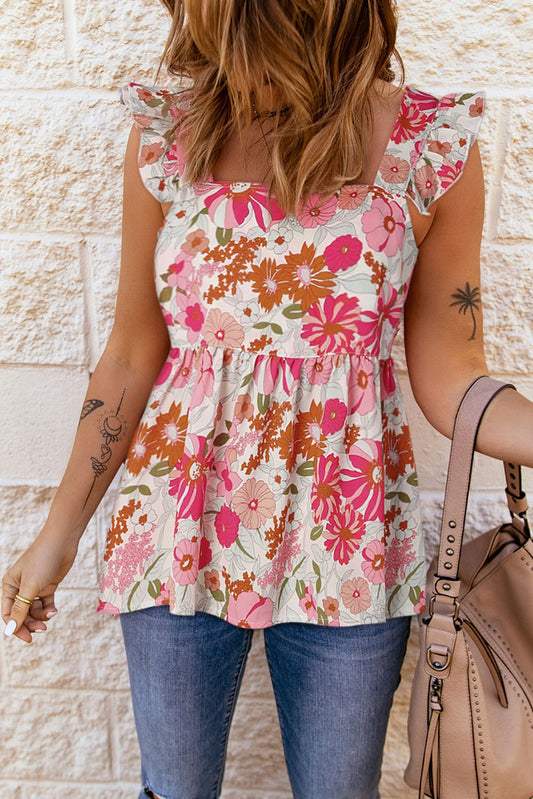 Floral Print Flutter Sleeve Top