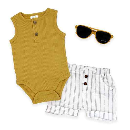 Boys 3pc Set Mustard Striped