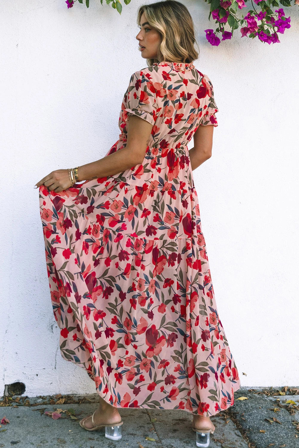 Red Floral Tiered Maxi Dress